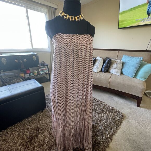 LOFT Maxi Dress Chevron Smocked Women’s Small Sleeveless Boho Casual Ruffle Work - Picture 7 of 13